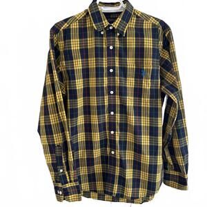Stylish U.S. Polo Assn. Men's Yellow/ Navy Plaid Button Down Shirt- M